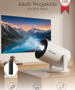 Torima Taşınabilir Projektör Ev Sineması Android 11 Bluetooth Akıllı Projeksiyon HY300 PRO Beyaz