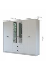 Metalia Gm 036 Lüx Düğme Kulplu 6 Kapı 2 Çekmeceli Aynalı Gardırop - Görsel 6