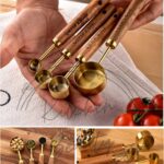 Kitchen Beauty 4 Adet Gold Paslanmaz Çelik Ahşap Saplı Ölçü Kaşığı Seti Ölçü Kabı 1.25ml 2.5ml 5ml 15ml