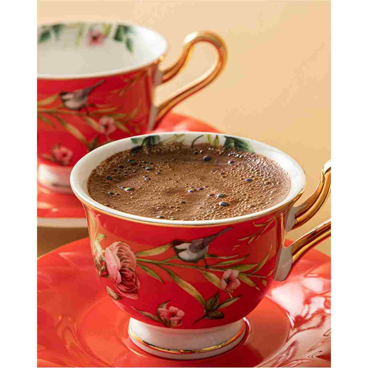 English Home Vanilla Porselen 2'li Kahve Fincan Takımı 90 Ml Kırmızı - Görsel 5