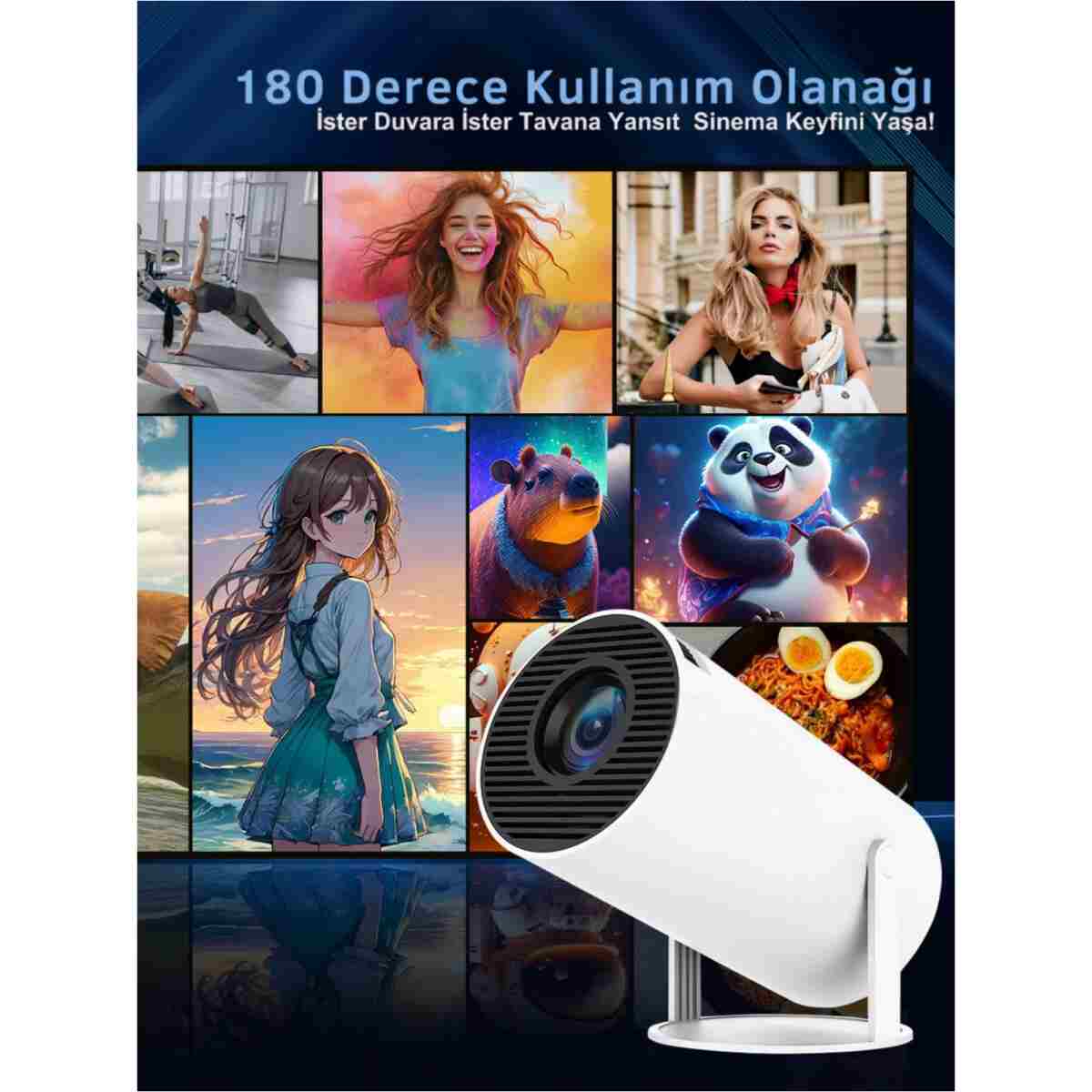 KETENOFFİCİAL Android Taşınabilir Projeksiyon Dahili Hoparlör ve Wifi Akıllı Sinema Beyaz Projektör - Görsel 8