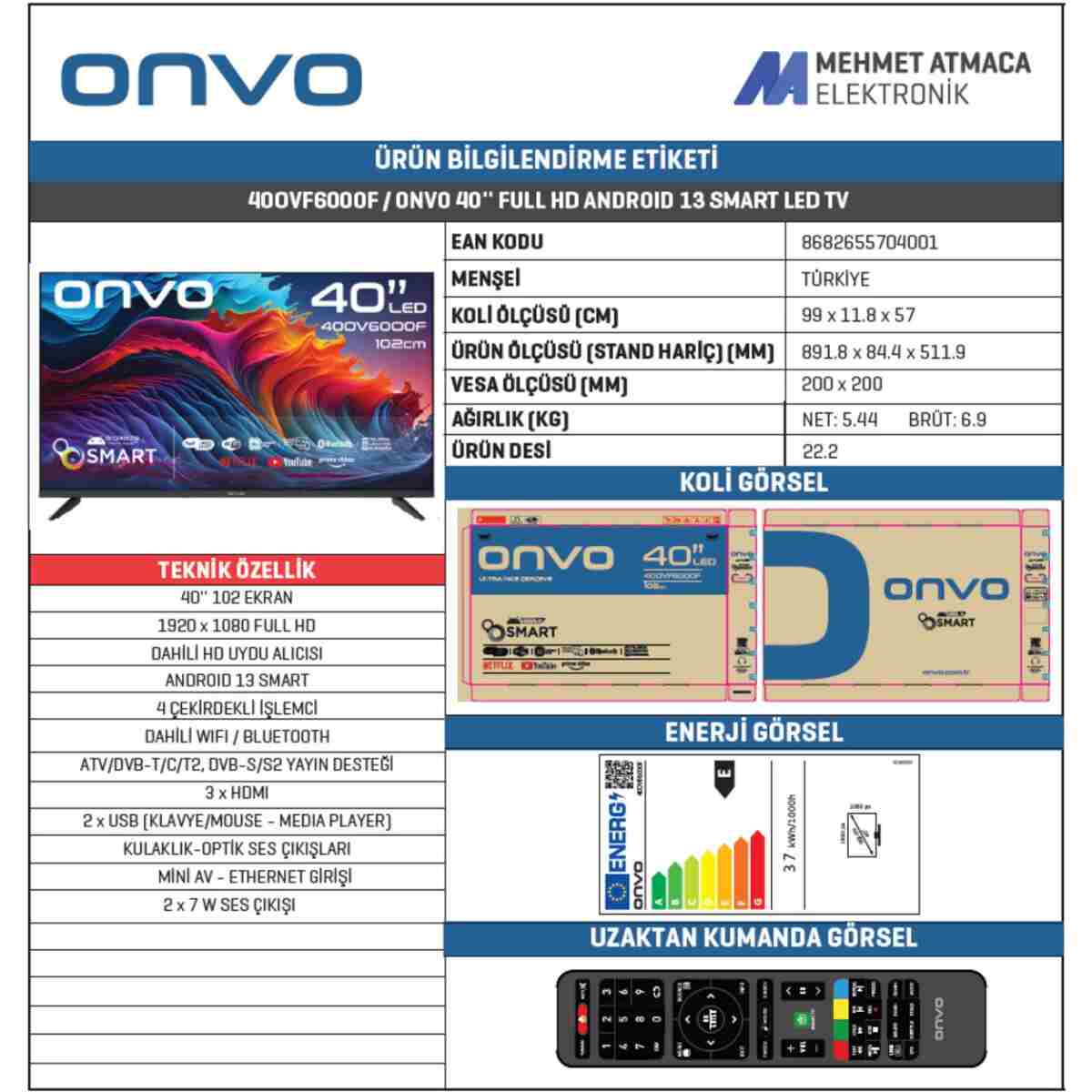 ONVO 40OVF6000F 40" 102 Ekran Uydu Alıcılı Full HD Android Smart LED TV - Görsel 5