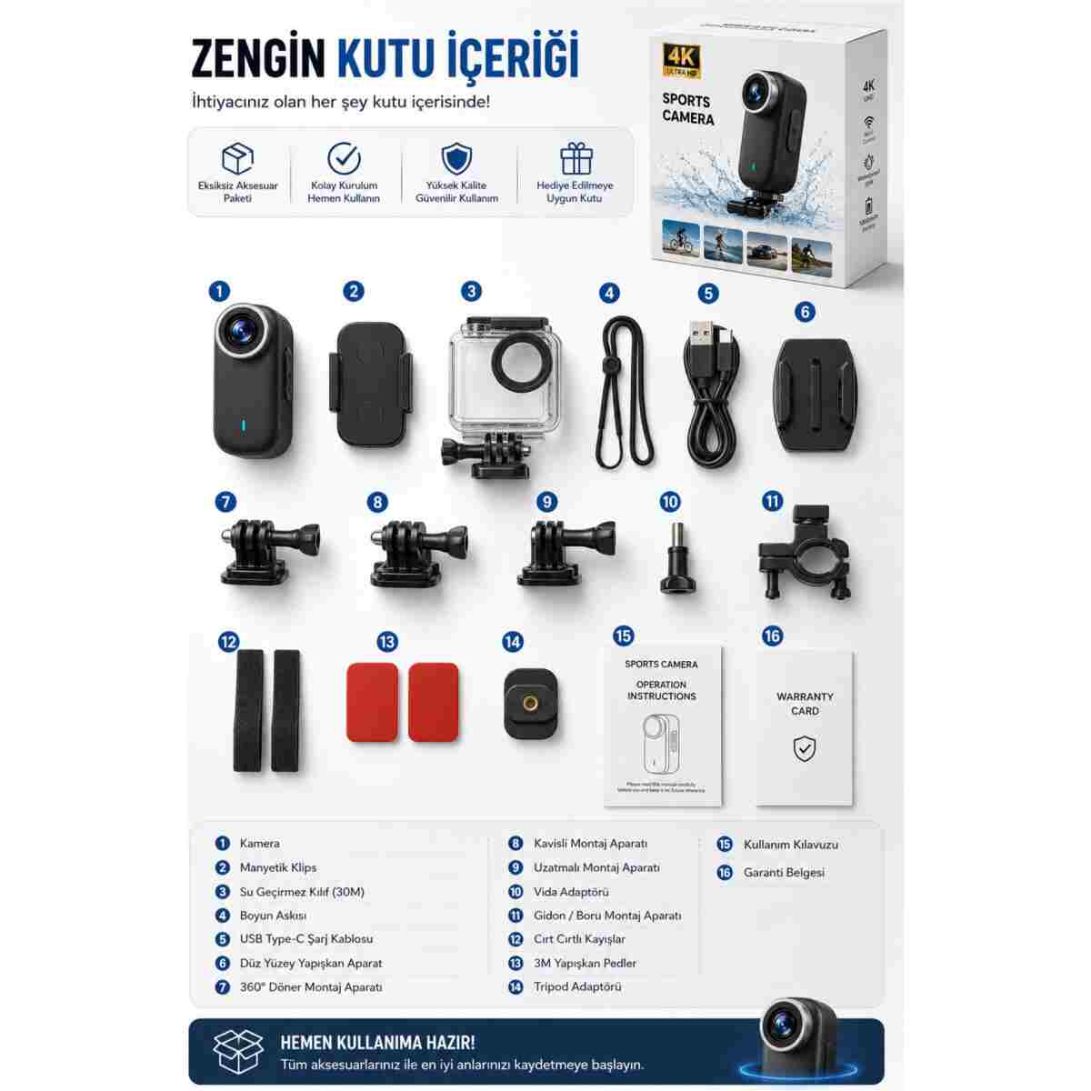 Omaze 4K UHD Mini Aksiyon Kamerası WiFi Bağlantılı Manyetik Klipsli Giyilebilir Body Cam Spor ve Vlog Kamerası - Görsel 15