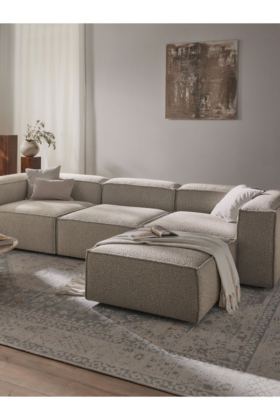 fd399b1ebebf50f21efa3bb278bad517 DREAM GARDEN Angelo 4 Modül Modüler Koltuk (3 Modül 1 Puf) Buklet Kumaş - Görsel 1