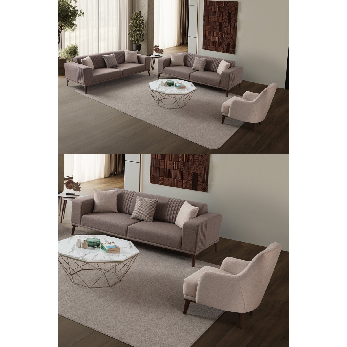 EDSY HOME Regnar 3+3+1 Koltuk Takımı Kahverengi - Görsel 14