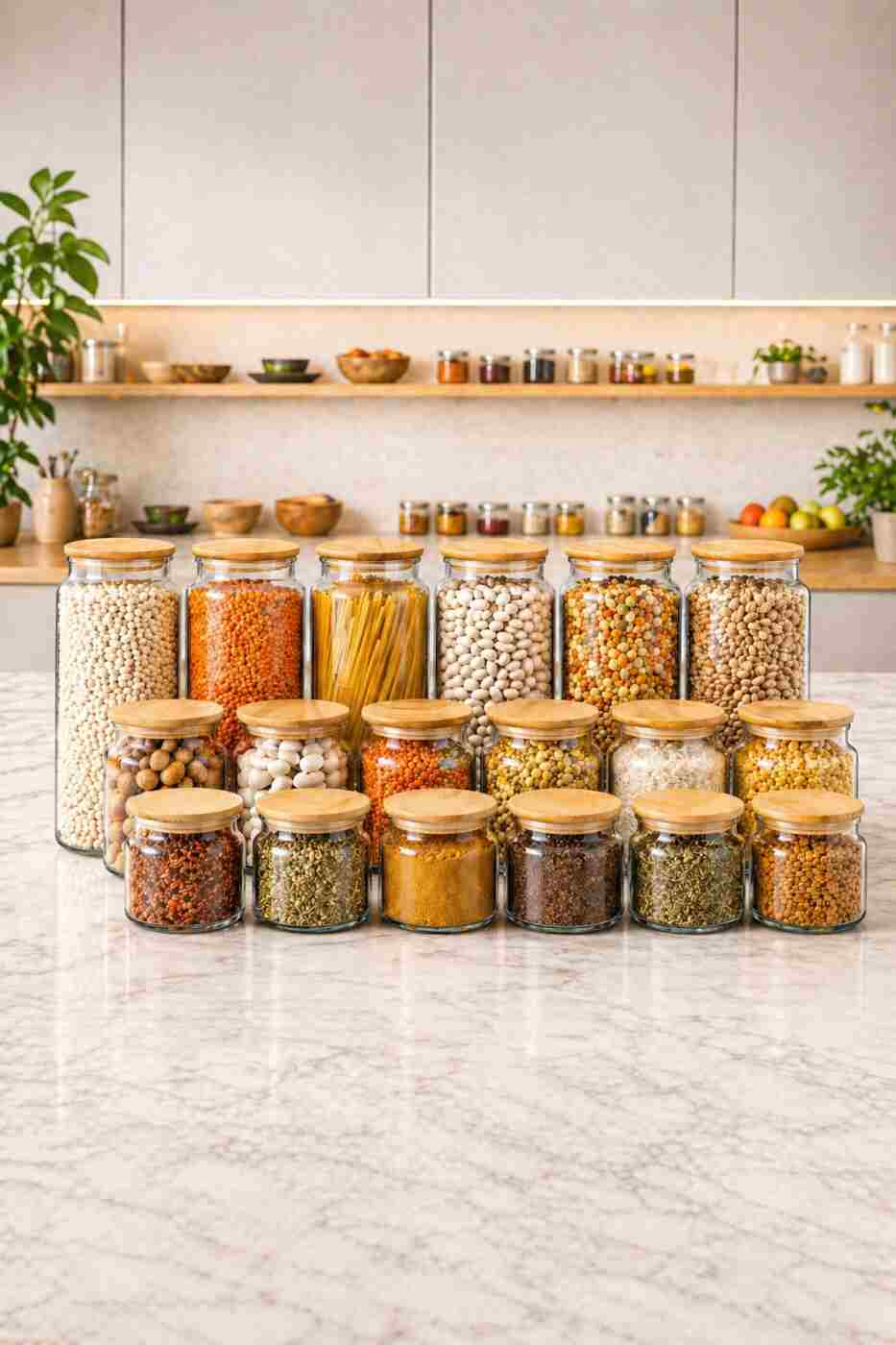 fe10261995f1681b22eb9fa8bcd51d0c Karçiçeği Home Vakumlu, Bambu Kapaklı 18 Parça Cam Kavanoz Ve Çeyiz Seti 1300-800-500 ml - Görsel 1