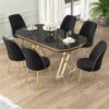 Canisa Lai Serisi 90x168 Lak Panel Sonata Gold Ayak Masa Takımı 6 Siyah Sandalye