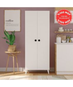 İMBAŞ 2 Kapaklı 5 Raflı MEGA Çok Amaçlı Mutfak Dolabı Banyo Dolabı Beyaz %100 MDF