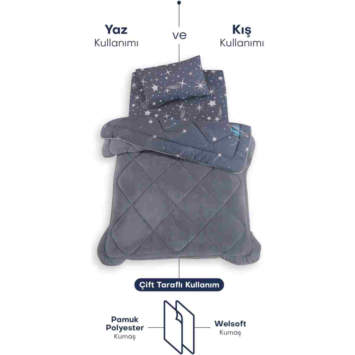 Formeya Astronot Desenli Tek Kişilik Çift Taraflı Wellsoft Yorgan ve Yastık Kılıfı Seti (Çarşafsız) - Görsel 4