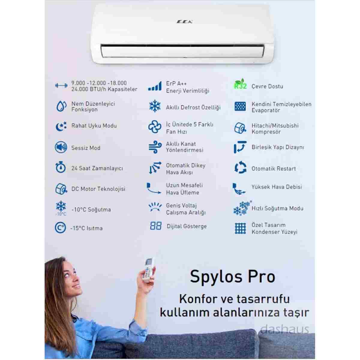 Eca Spylos Pro Inverter Split A++ R32 9.000 BTU Klima ESA1509A100 (Montaj Dahil) - Görsel 3