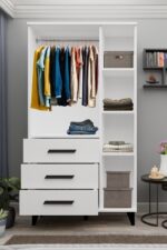 Metalia GM 303-A ECE 3 KAPI 3 ÇEKMECELİ AYAKLI SİYAH KULPLU GARDIROP - Görsel 4