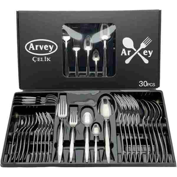 ARVEY 30 Parça 6 Kişilik Çatal Kaşık Takımı Sivri Model (kutulu)