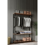 Brady Mobilya Alkor 180x120x35 Metal Masif Ahşap Desenli Yonga Levha Açık Giyinme Dolap Portmanto Askılık