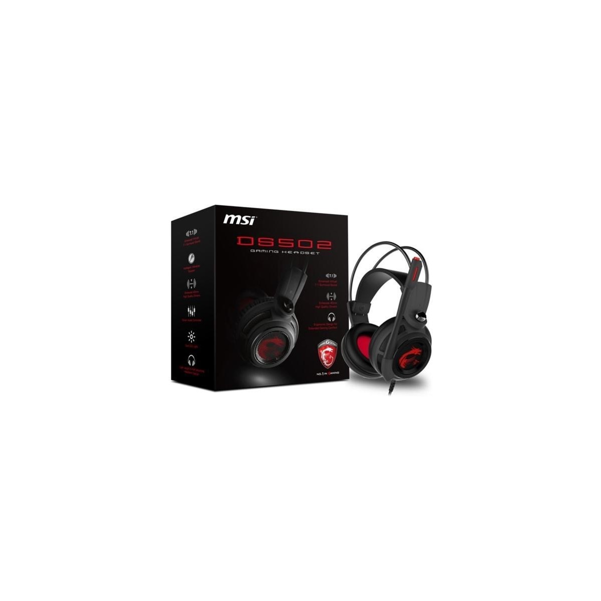 MSI GG DS502 GAMING HEADSET 7.1 CEVRESEL SES 2X40MM SURUCU KIRMIZI DRAGON LED AYDINLATMA KABLO KUMANDA MIKROFON 2M ORGU KABLO USB BAGLANTI OYUNCU KULAKUSTU KULAKLIK