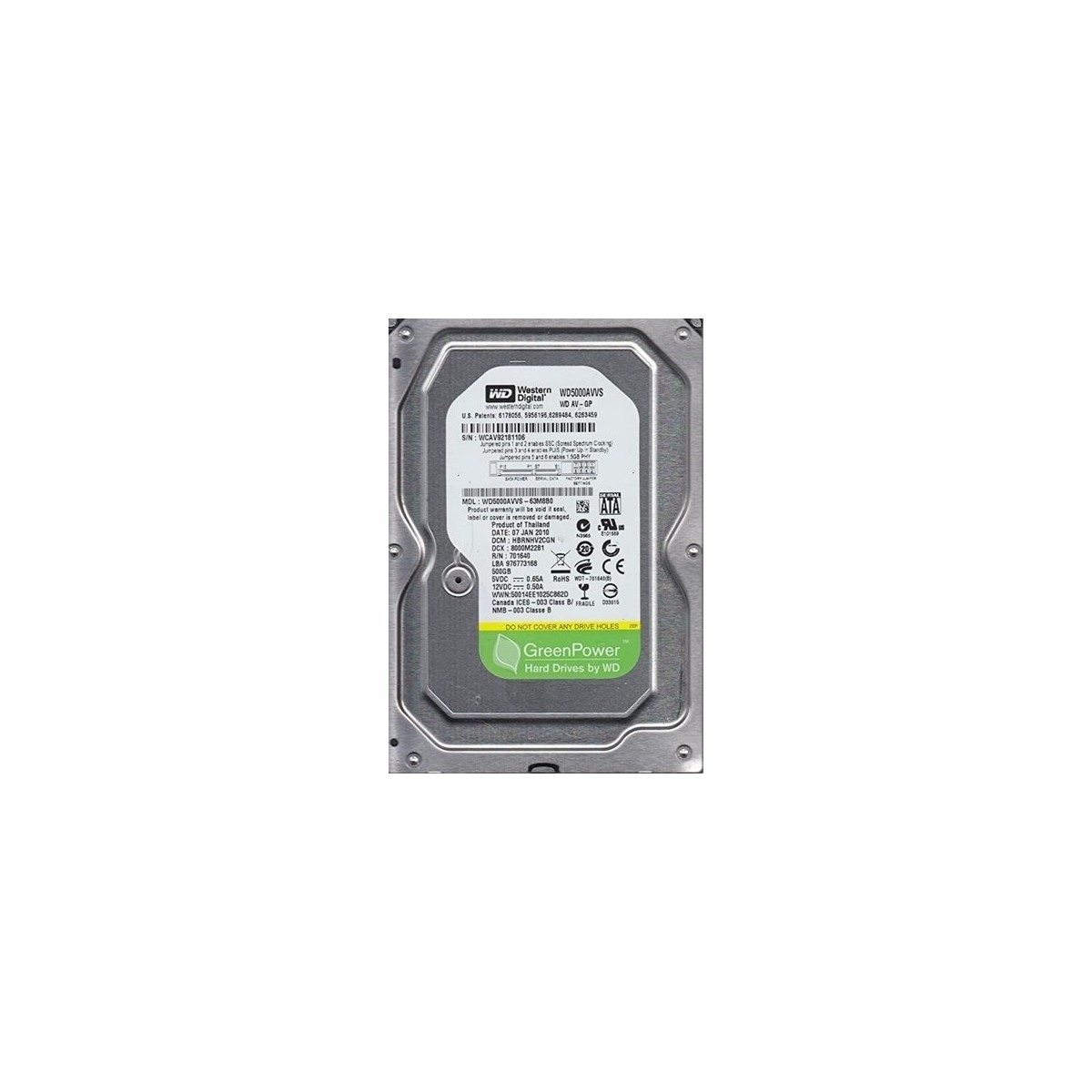 WD 500GB 3.5 Sabit Disk 7200RPM 32MB Model WD5000AVVS-63 M8B0 ile Yüksek Kapasite