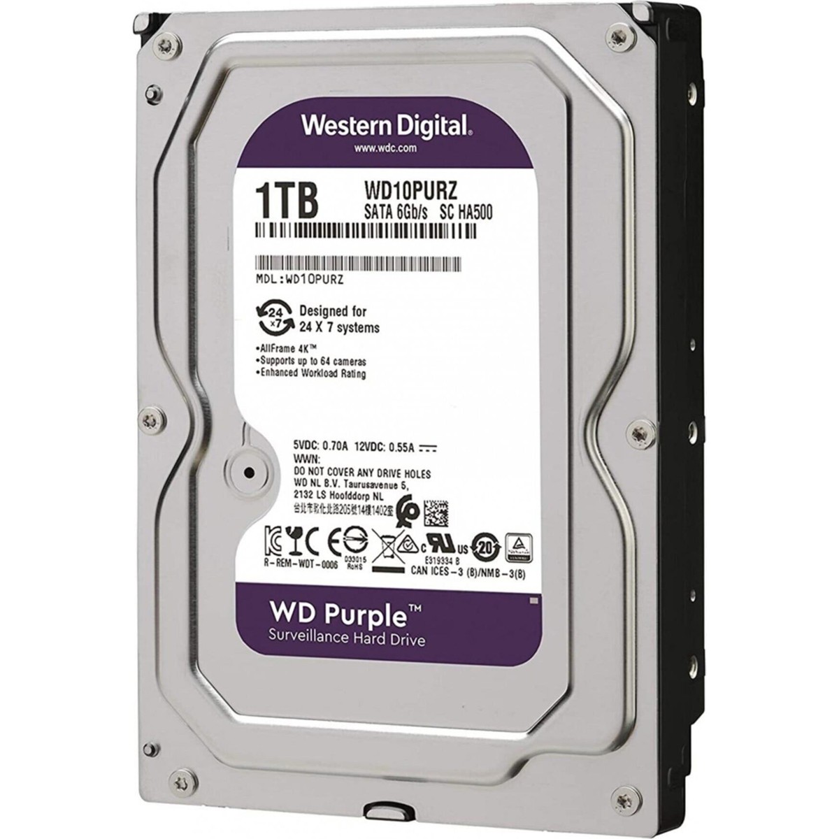 WD Purple 1TB 5400RPM 3,5 inç Güvenlik Harddiski 64MB Cache Bellek ile Sürekli İzleme İçin Tasarlandı