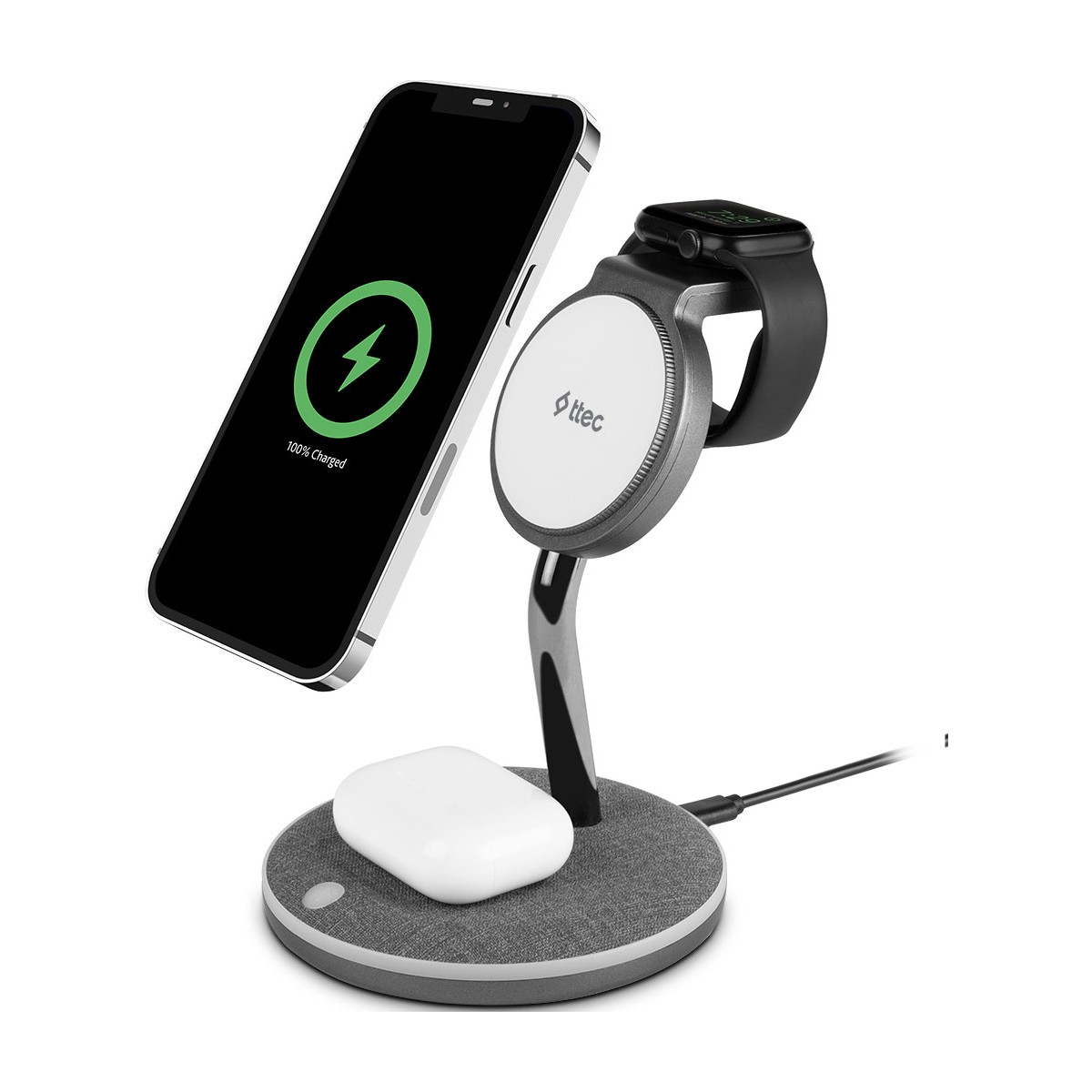 Ttec Aircharger Trio M Magsafe Uyumlu 3’ü 1 Arada Apple iPhone + Apple Watch + Airpods Kablosuz Hızlı Şarj Standı