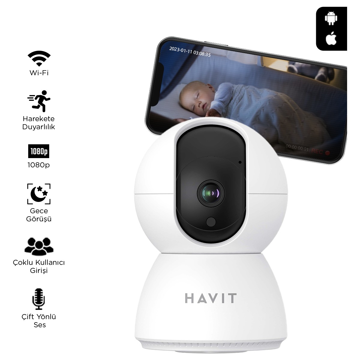 Havit IPC20 Smart 360° 1080P Gece Görüştü Ip Kamera (Havit Türkiye Garantili)
