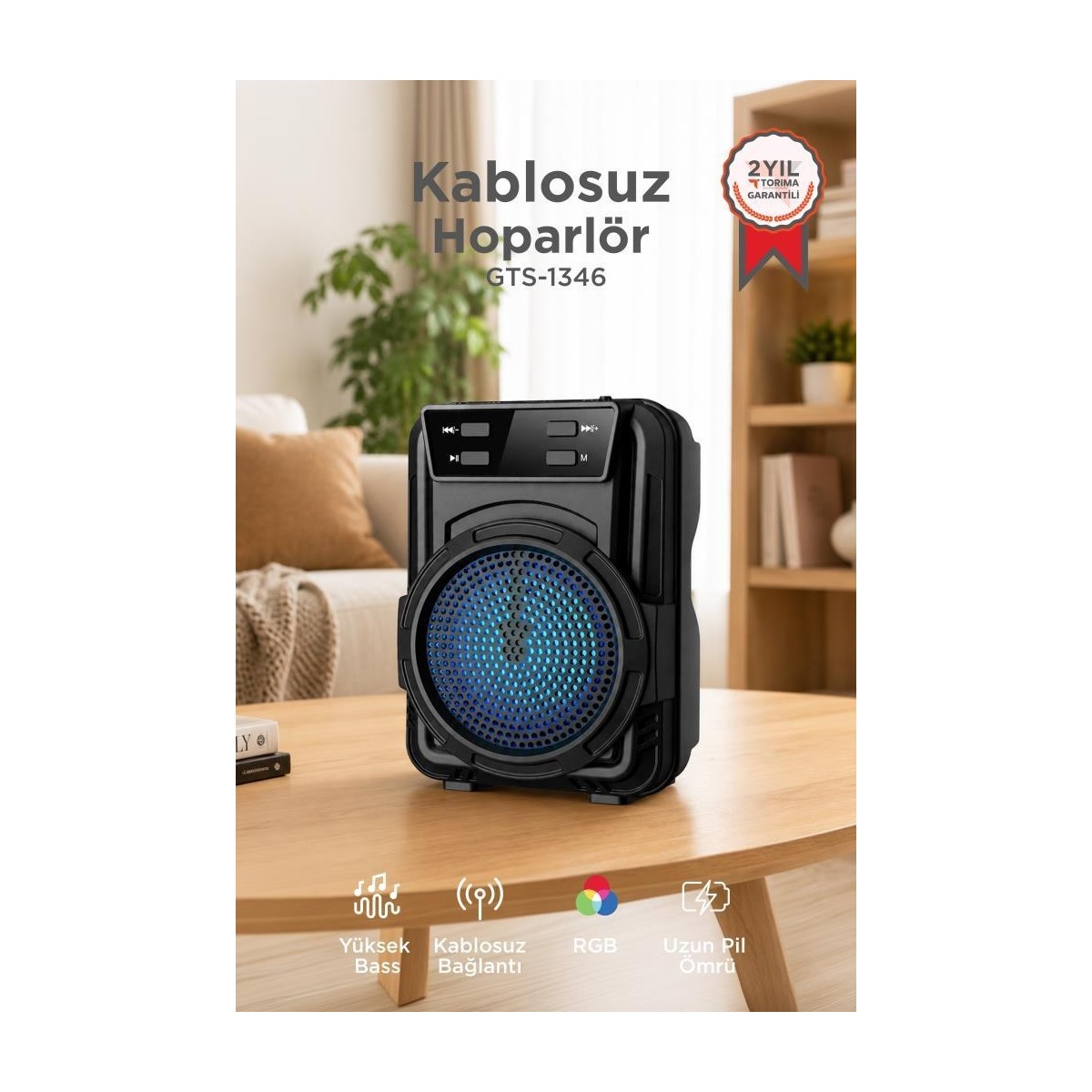 Torima Bluetooth Hoparlör Rgb Ledli USB TF FM Radyo Hoparlör GTS-1346 Siyah