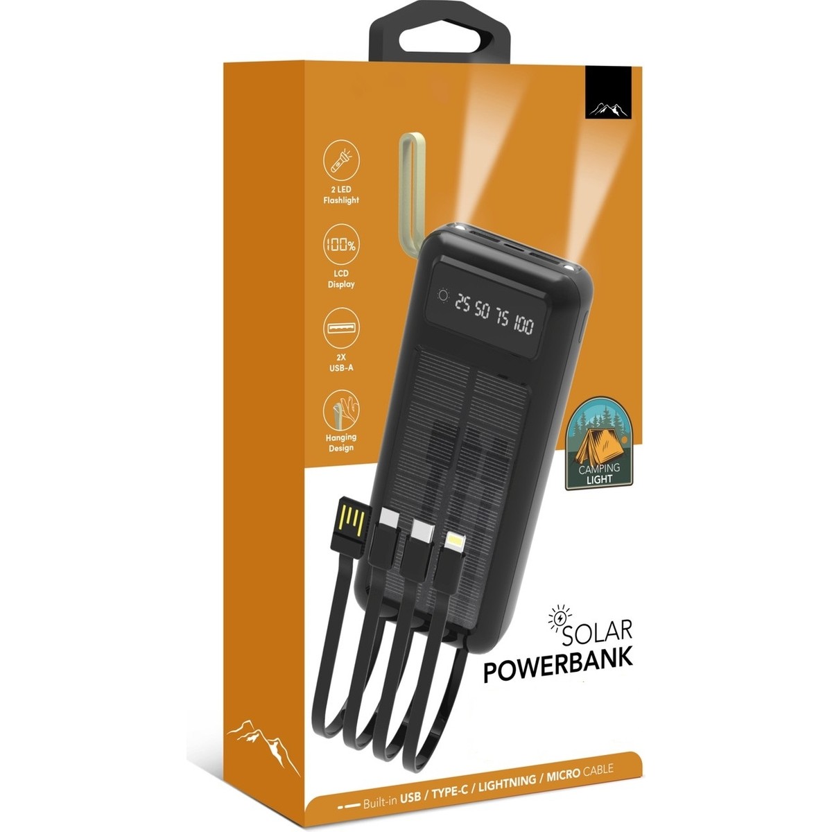 Zoli Solar Enerji Destekli 20000 Mah Powerbank 4 Dahili Şarj Kablo ve Led El Feneri Özellikli