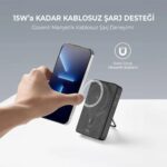 Bix PB105 10000MAH Stand Özellikli PD20W Type-C Usb-A ve 15W Kablosuz Hızlı Şarj Destekli LED Göstergeli powerbank - Görsel 2