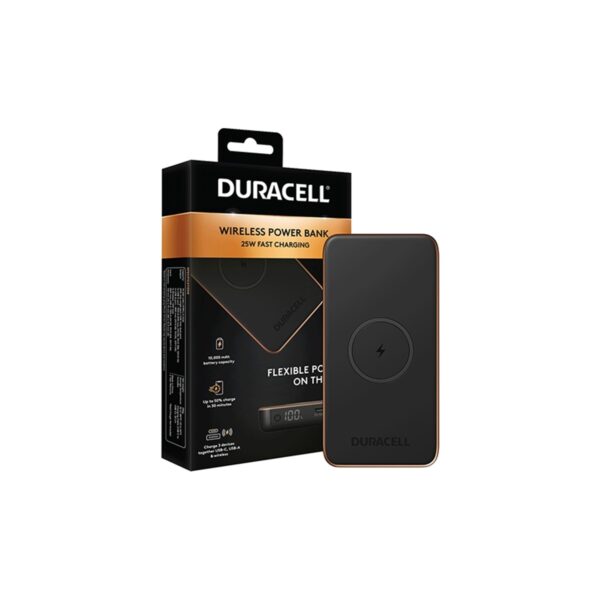 Duracell 10 000 mAh Wireless Powerbank USB-C PD 25W Hızlı Şarj & 15W Kablosuz Taşınabilir Şarj Cihazı