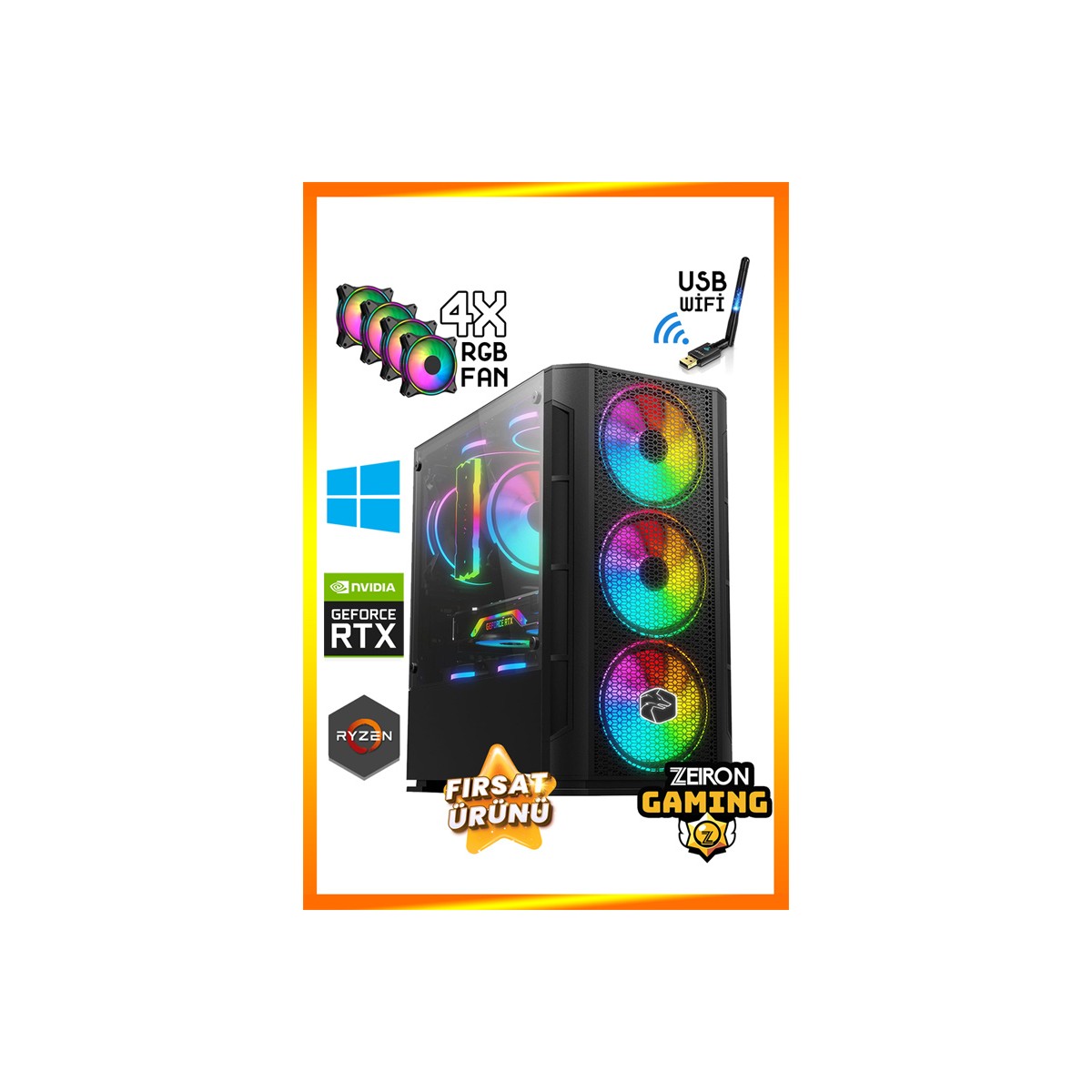 Zeiron Stella X50 Ryzen 5 5500 16GB DDR4 Ram 512GB SSD RTX3050 6GB Oyuncu Masaüstü Bilgisayar