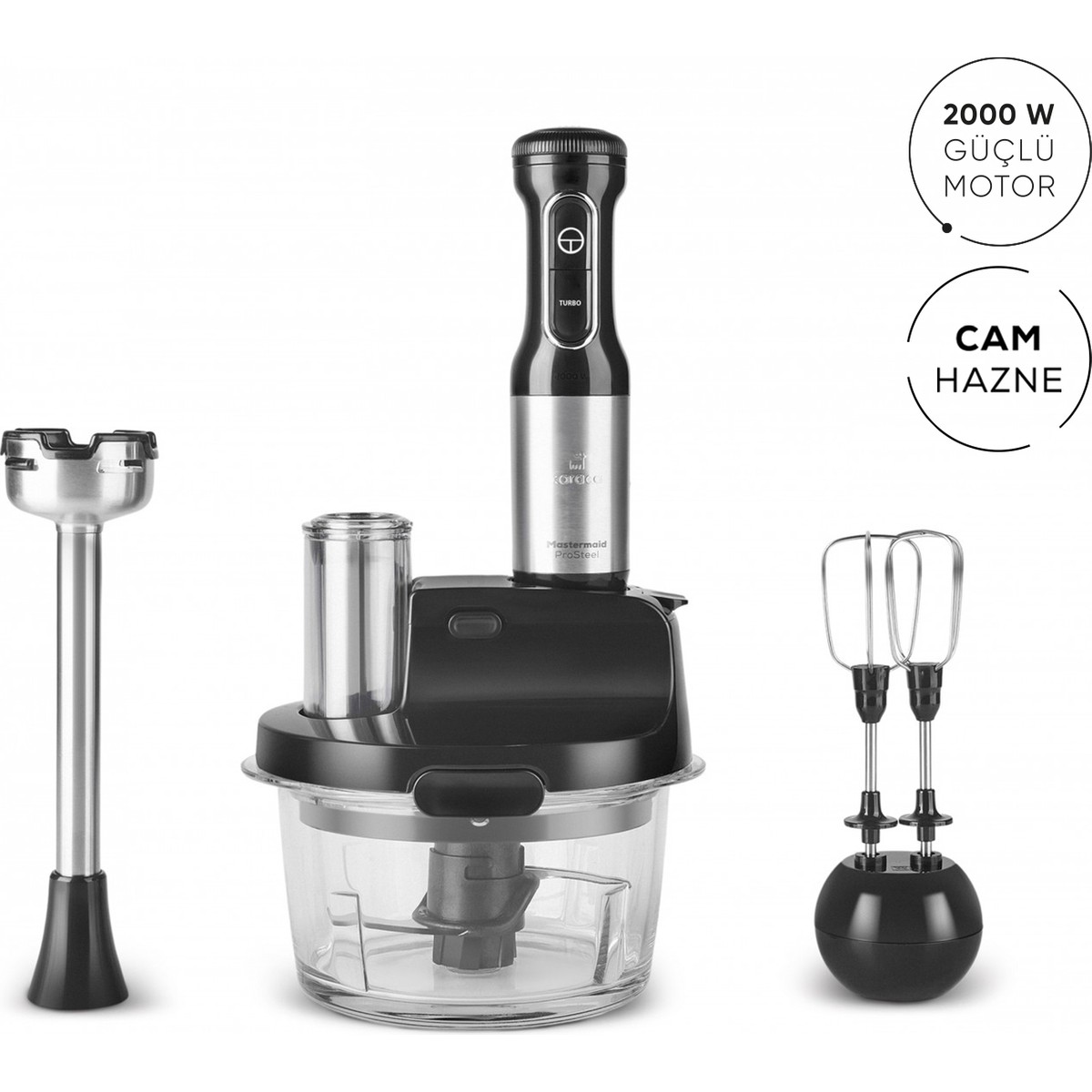 Karaca mm Prosteel 2000W Cam Mutfak Robotu Siyah Inox