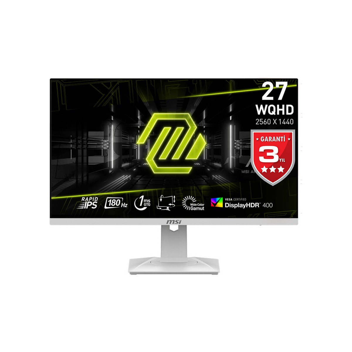 MSI 27" MAG 274QRFW 2560x1440 (WQHD) 16:9 FLAT RAPID IPS 180HZ 1MS FREESYNC BEYAZ GAMING MONITOR
