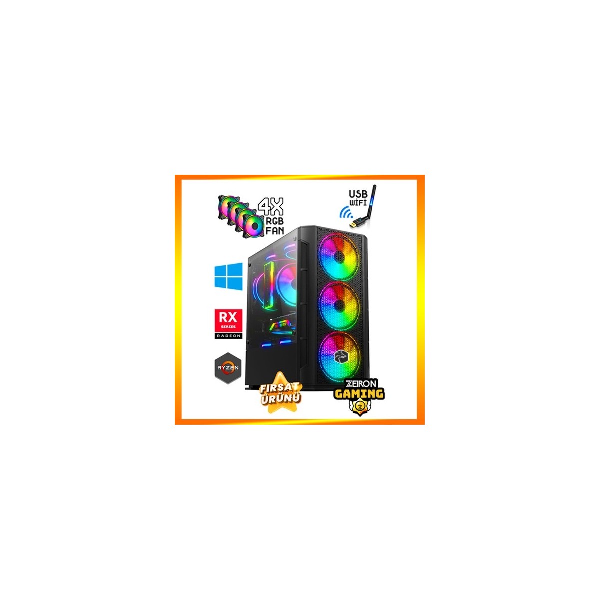 Zeiron Apu X60 Ryzen 5 5600G 16GB 256GB M.2 SSD + 500GB HDD Radeon Grafik Apu Oyuncu Bilgisayarı
