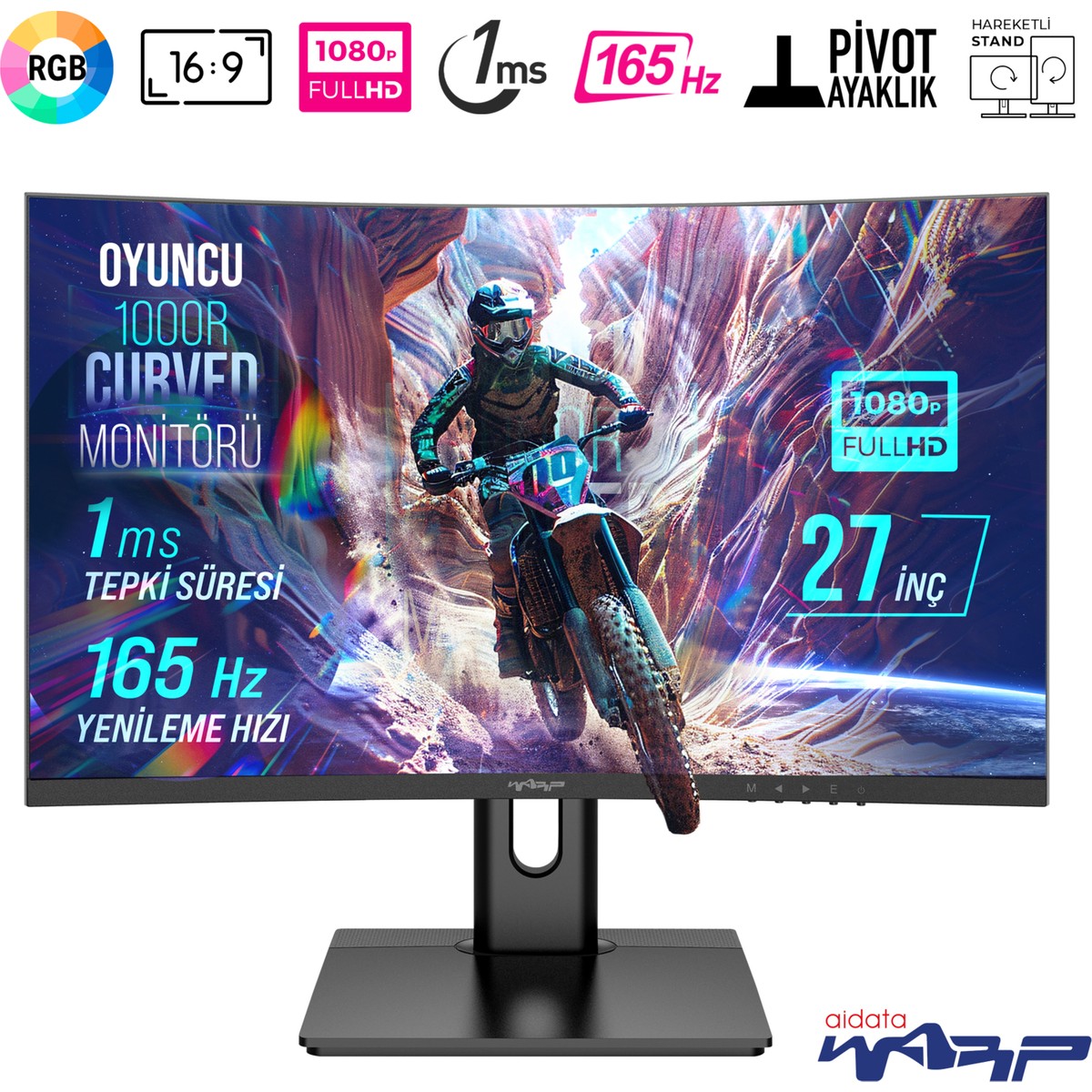 Warp WRP27-165-B 27" 165HZ 1ms Rgb 1000R Curved (Hdmı + Display Port) Freesync + G-Sync Fhd Oyuncu Monitörü