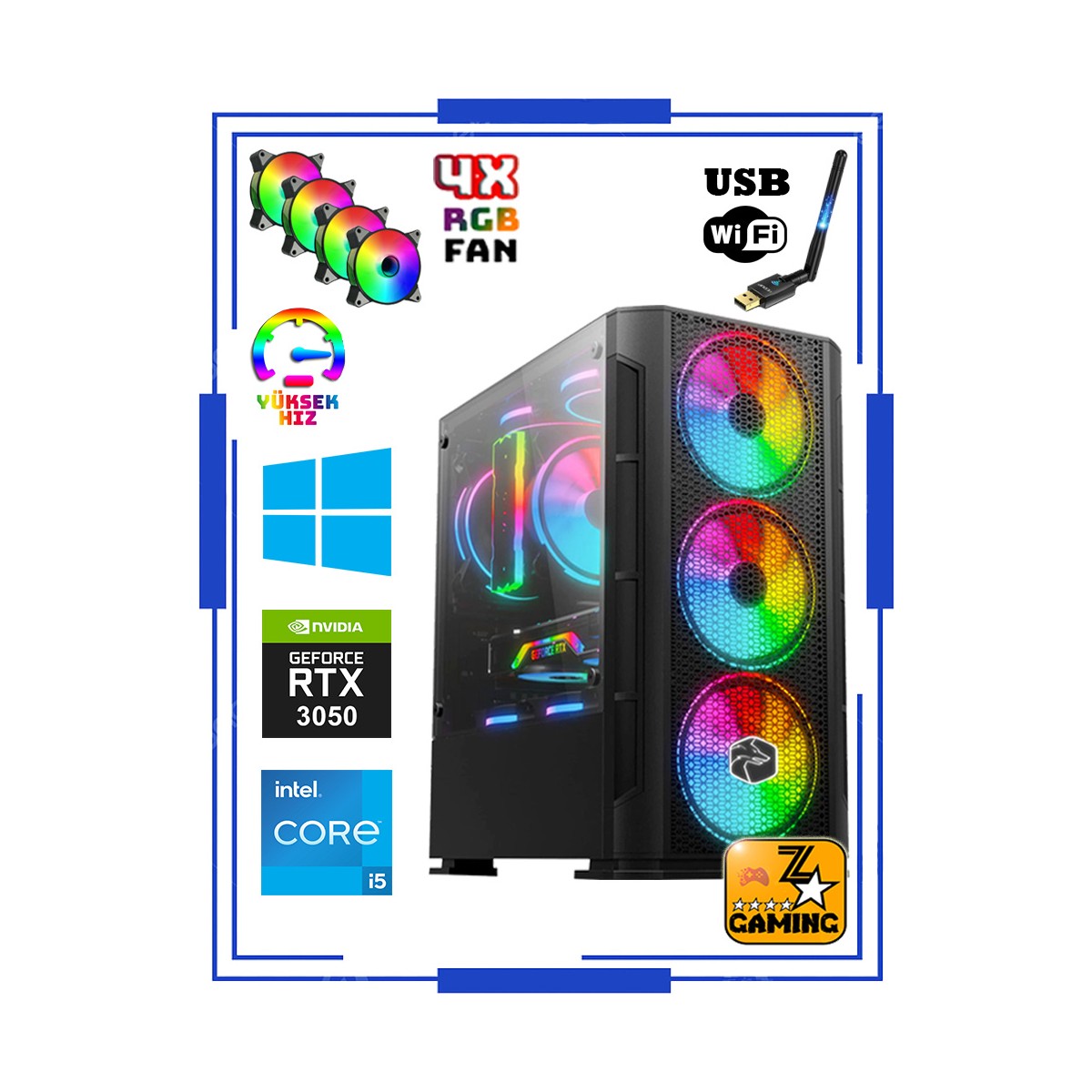 Zeiron RTX25 Intel Core I5-12400F 16 GB Ram 512 GB M.2 SSD + 1tb HDD 6GB 192BIT RTX3050 Oyuncu Masaüstü Bilgisayar