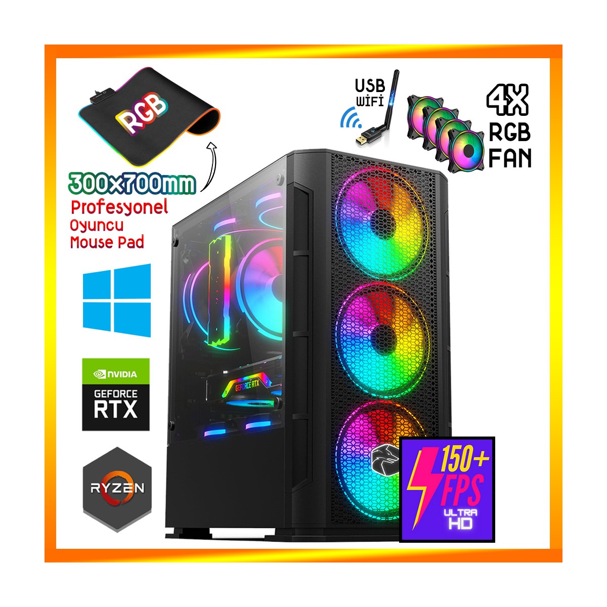 Zeiron Prime X5 Ryzen 5 5500 16GB 3200MHZ Ram 512GB Nvme M.2 SSD RTX3050 GDDR6 Oyuncu Bilgisayarı