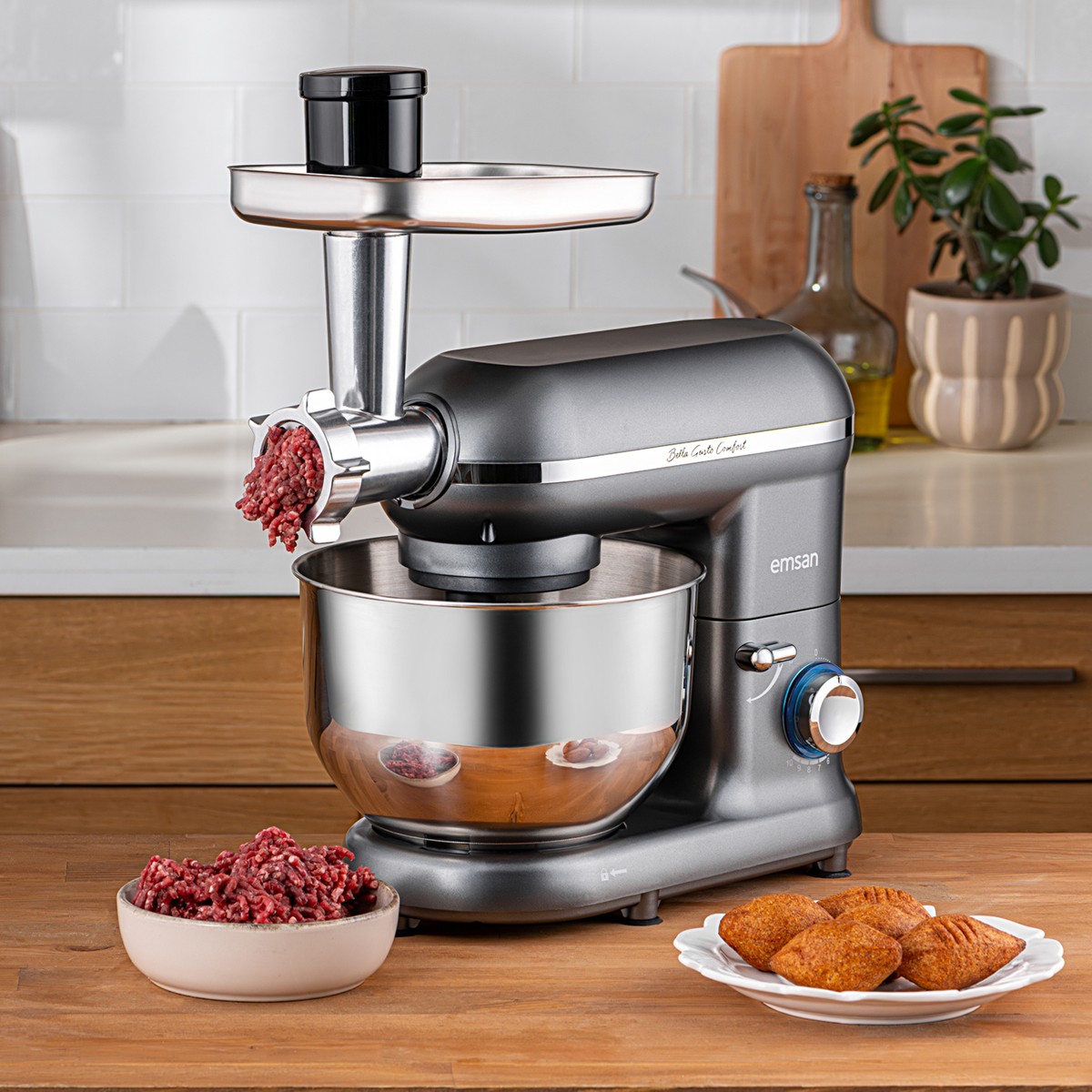 Emsan Bella Gusto Comfort Stand Mikser Gri 1300W 5.5 Lt Paslanmaz Çelik Karıştırma Haznesi ile