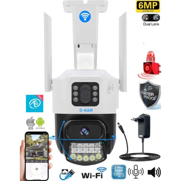 O-Kam 6015 6MP Dual Lens Gece Görüş Akıllı Kamera Wifi Kişi Takibi Sesli Görüşme Su Geçirmez