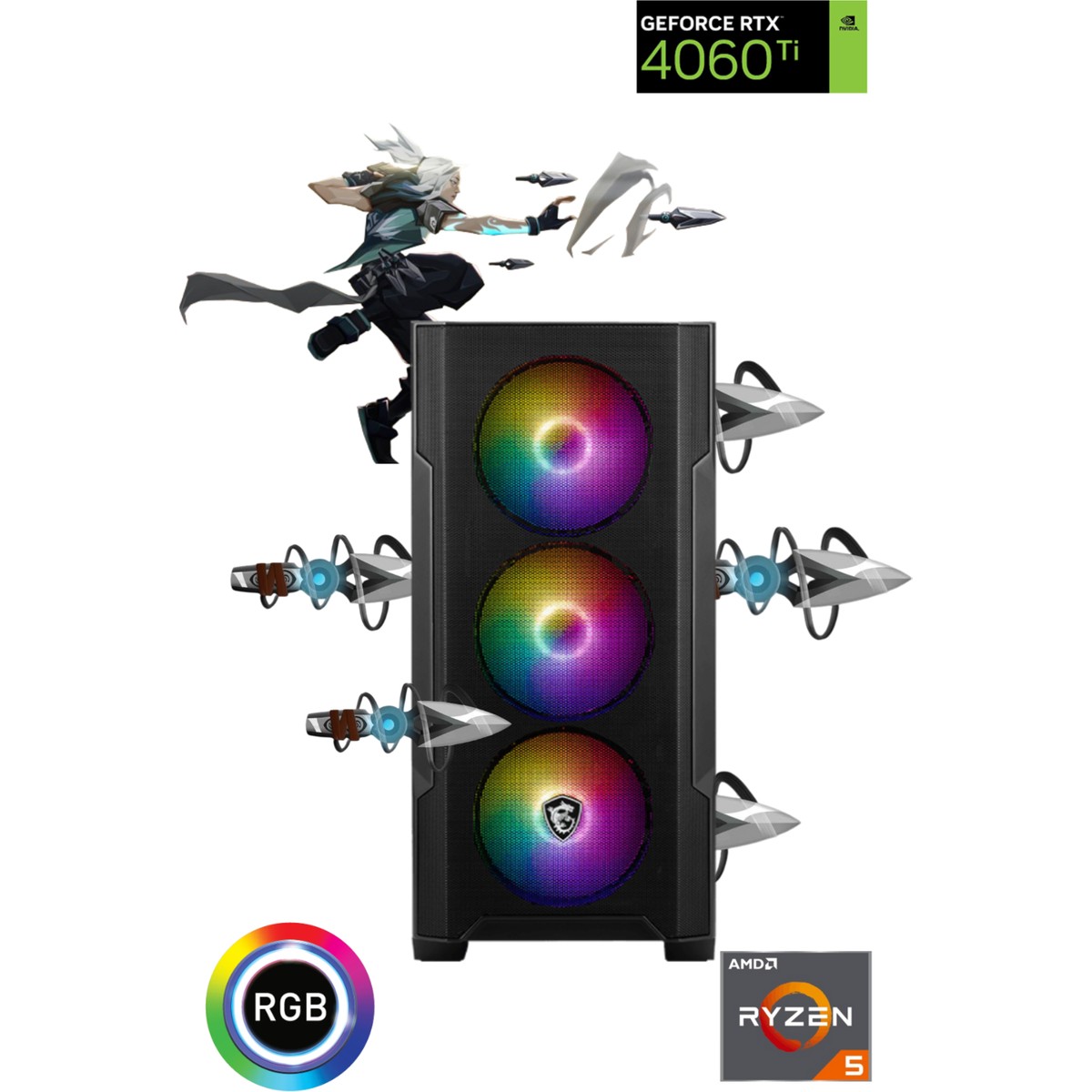 Güneysu Gaming R5-4060TI Ryzen 5 7500F 32Gb DDr5  1tb SSD Rtx 4060 Ti 8gb 240mm sıvı soğutma  b650m anakart  Oyun Bilgisayarı