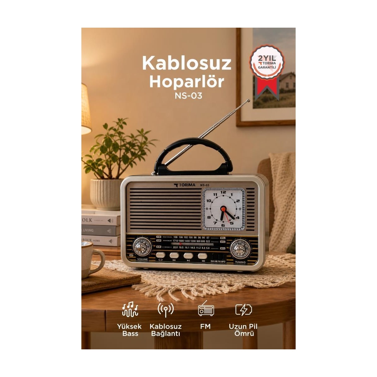 product-HBCV000079AFSM-1 Torima Bluetooth Hoparlör Nostaljik Radyo Speaker NS03 Altın - Görsel 1