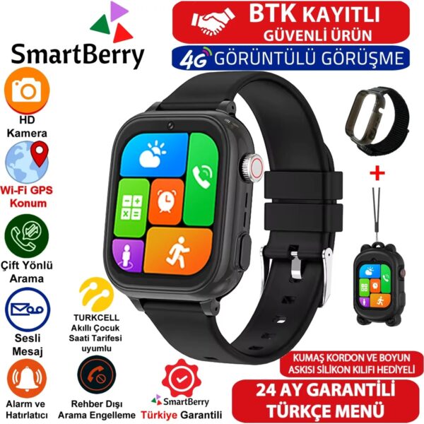 Z53 Görüntülü Görüşme Gps Wıfı Net Konum Gizli Dinleme Akıllı Çocuk Takip Saati Sim Kartlı - Siyah