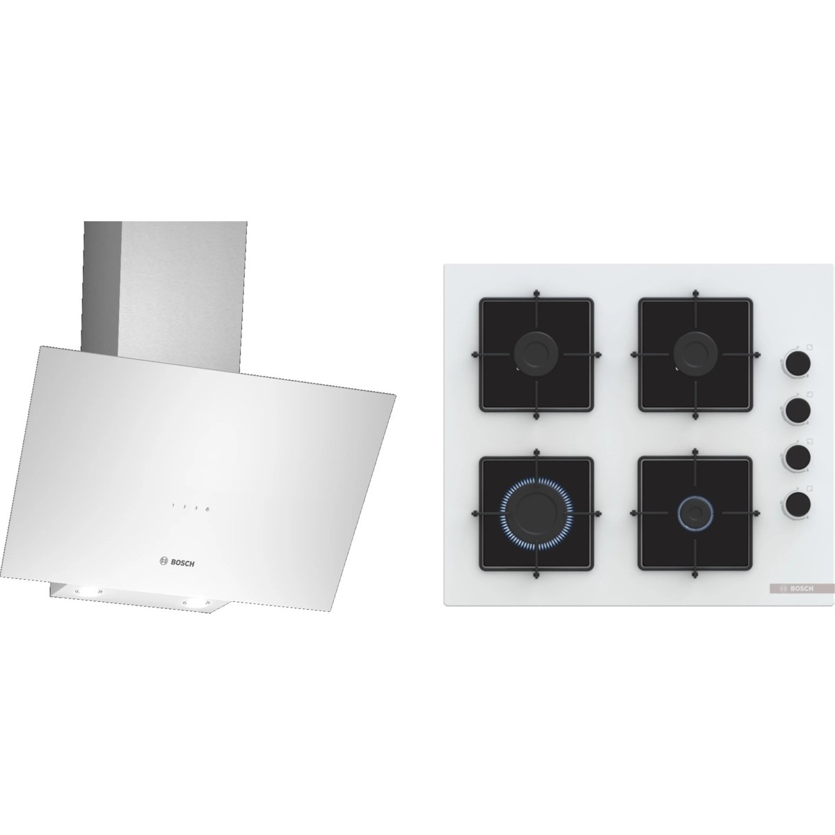 Bosch İkili Ankastre Set Gazlı Ocak ve Duvar Tipi Davlumbaz Beyaz Renk 60 cm Enerji Sınıfı A