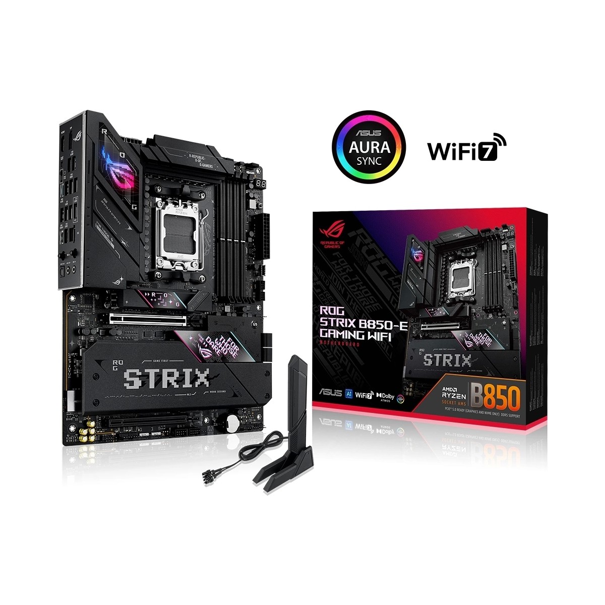 ASUS ROG STRIX B850-E GAMING WIFI AMD B850 AM5 DDR5 8000 DP HDMI Type-C 5x M2 USB3.2 Gen 2x2 WiFi 7 + BT AURA RGB 5Gbit LAN ATX