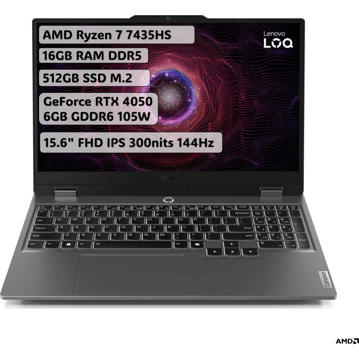product-HBCV00007N7FXJ-1 Lenovo LOQ AMD Ryzen 7 7435HS 16GB 512GB SSD RTX4050 Freedos 15.6" Taşınabilir Bilgisayar 83JC006BTR - Görsel 1