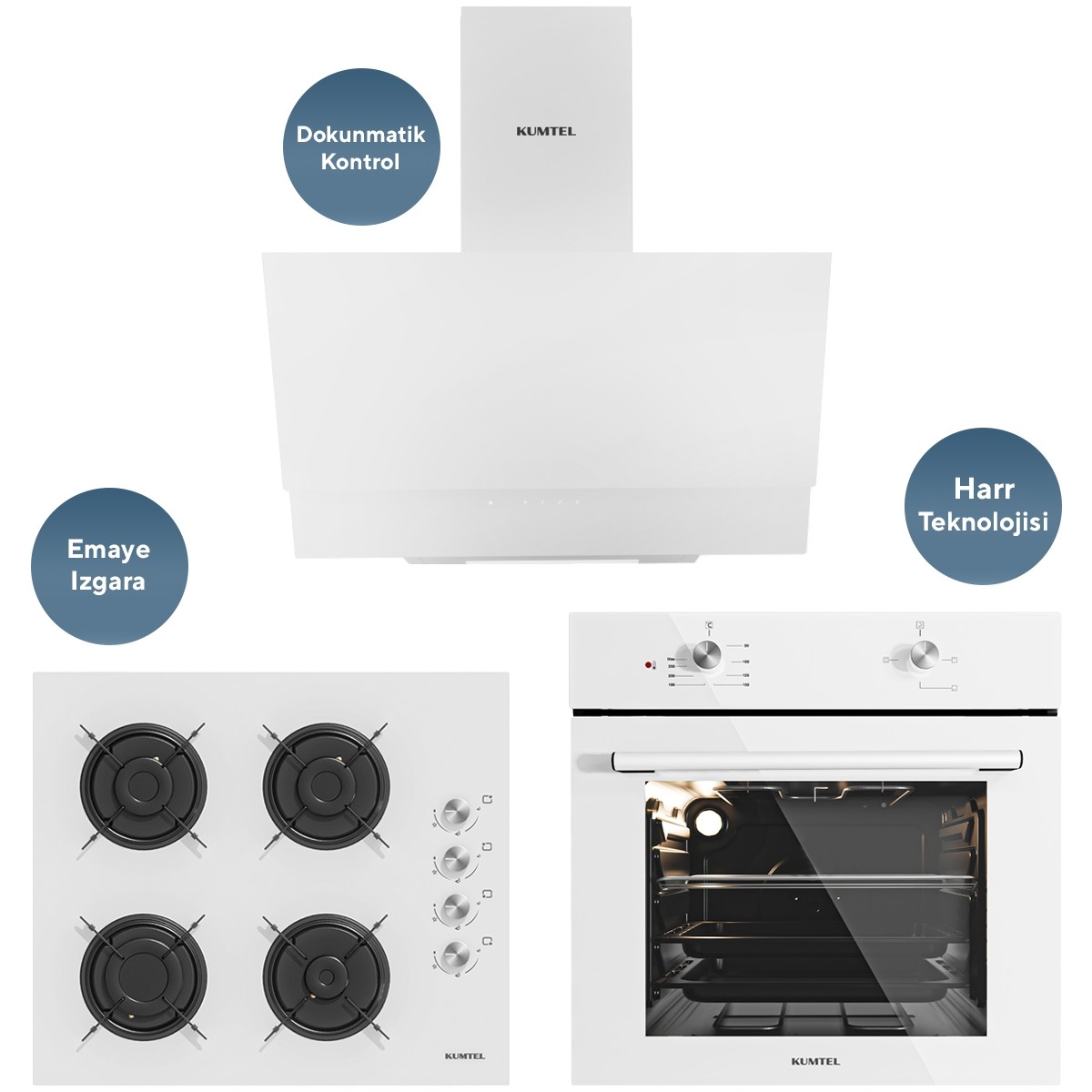 Kumtel Home Plus Beyaz Cam Ankastre Set