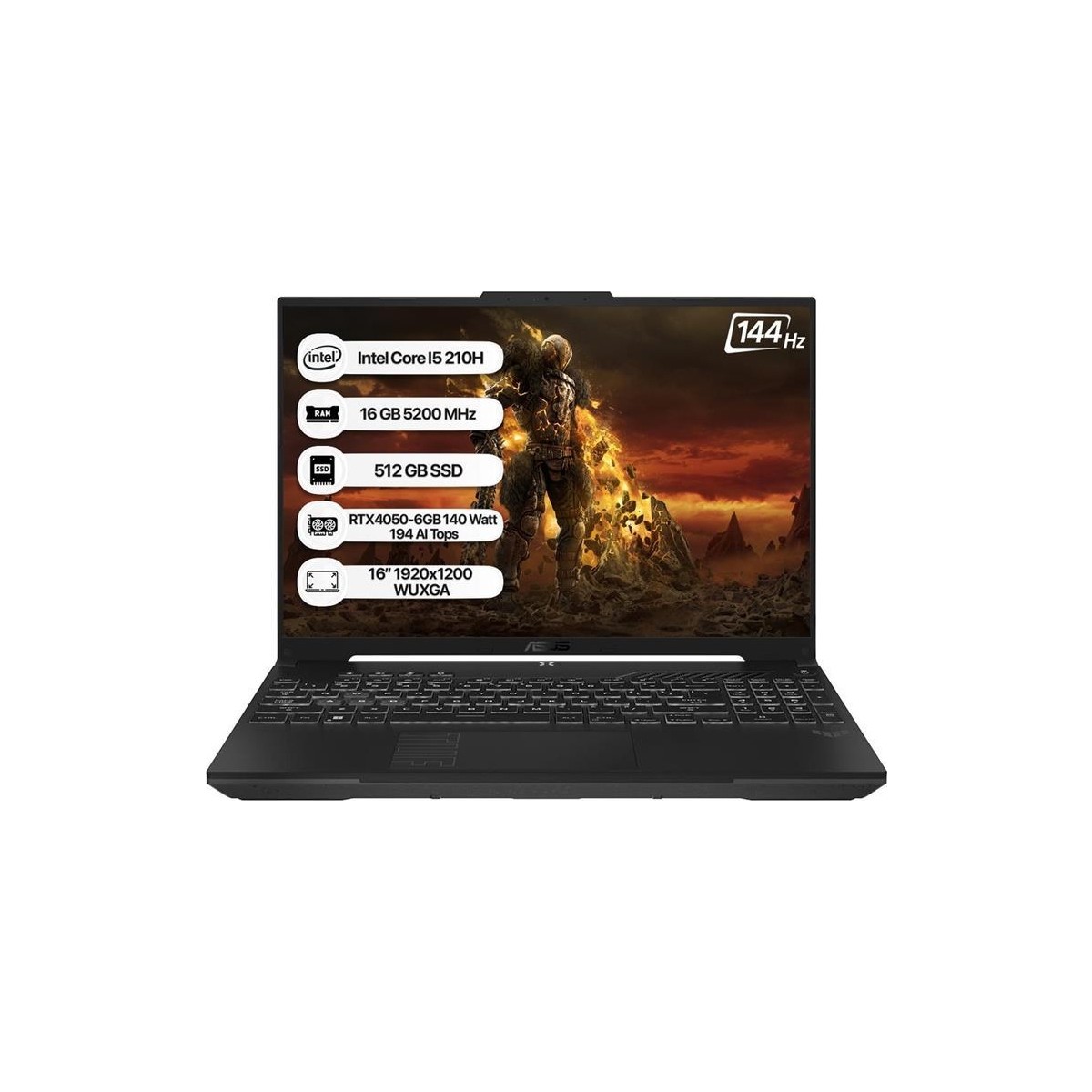 Asus Tuf Gaming F16 FX607VU-RL142 I5 210H 16GB 512GB RTX4050-6GB 140W FreeDOS 16" 144Hz Notebook
