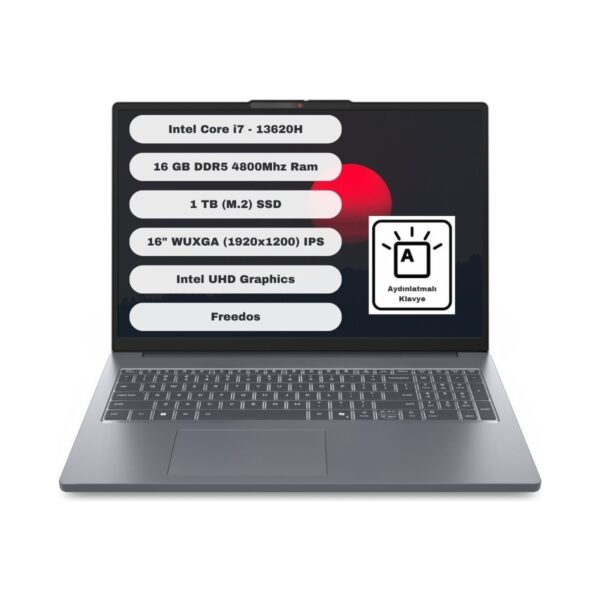 Lenovo Ideapad Slim 3 16IRH10 Intel Core I7 13620H 16GB 1tb SSD Freedos 16" Fhd Taşınabilir Bilgisayar 83K2001VTR