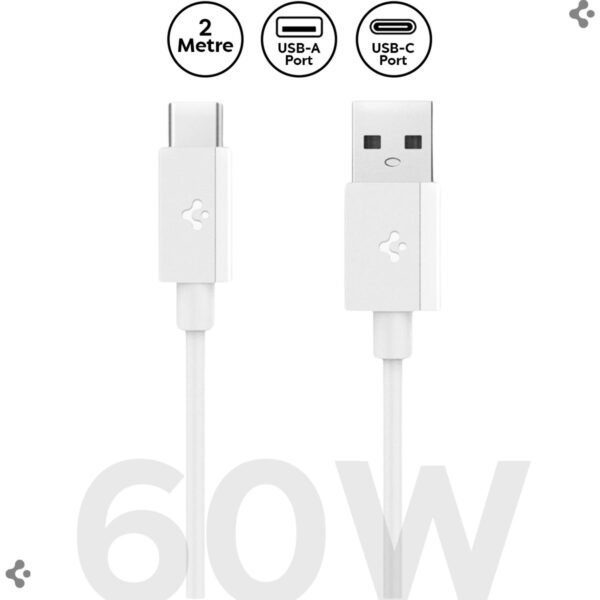 Spigen USB-A to USB-C 2 Metre Kablo 60W Güç / Hızlı Şarj / 480 Mbps Data Aktarım Hızı Type-C Ekstra Dayanıklı Beyaz - ACA08716 (Spigen TR Garantili)