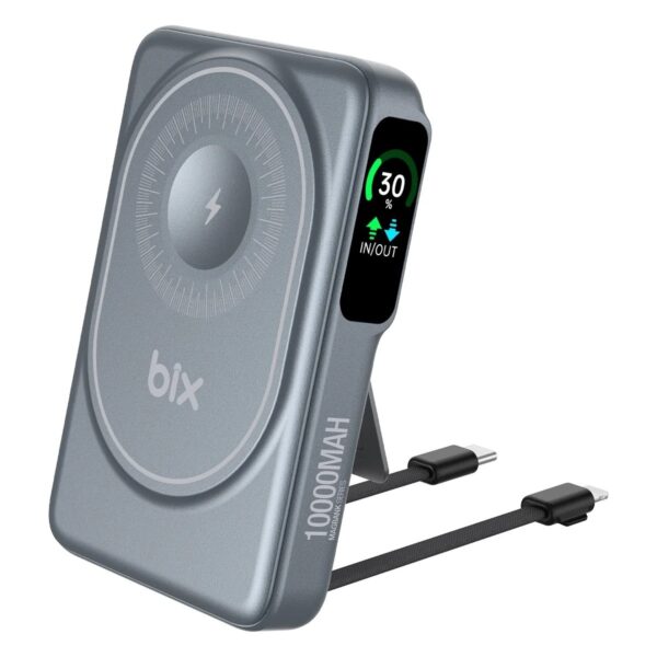 Bix TPB16 10.000 Mah OLED Ekranlı Manyetik Kablosuz Powerbank 20W Pd Hızlı Şarj ve 15W Magsafe Gri
