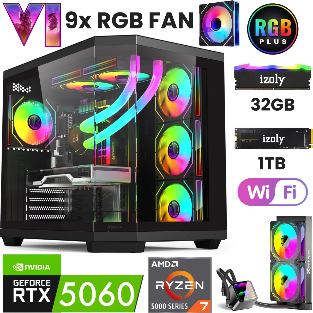 İzoly T52 Ryzen 7 5700X 32GB 1TB M.2 NVME RTX 5060 8GB Oyuncu Oem Seti