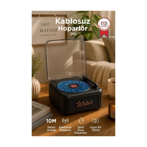 Torima Bluetooth Hoparlör Nostaljik Plak Görünümlü Işıklı AUX TF Destekli Speaker D61 Siyah