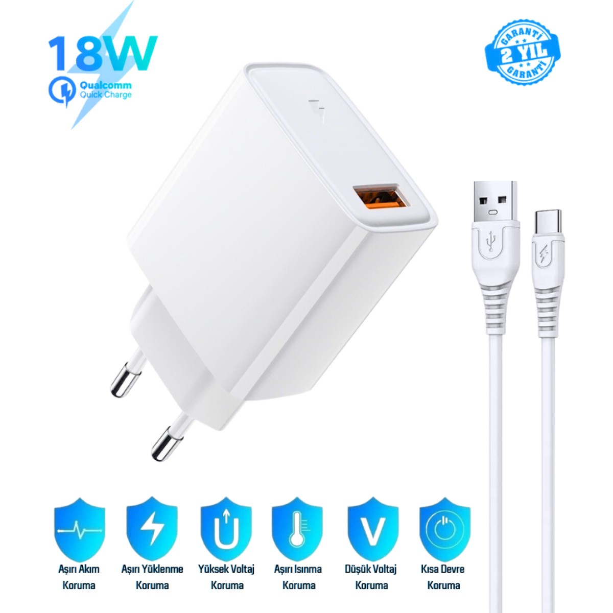 Samsung Galaxy Tab S11 Uyumlu 18W 3.4A Type-C Ultra Hızlı Şarj Cihazı / Şarj Aleti Seti (Adaptör+Kablo) - Garantili