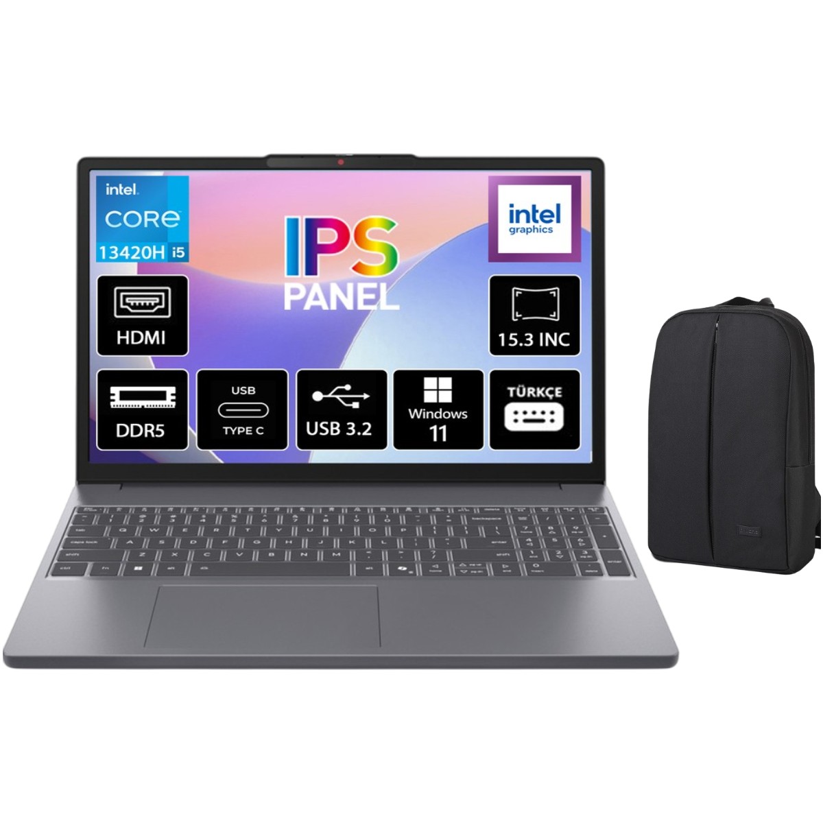 Lenovo Ideapad Slim 3 Intel Core I5 13420H 24GB 512GB SSD Windows 11 Pro 15.3" Wuxga IPS Taşınabilir Bilgisayar 83K1004ETR + Cimete Çanta